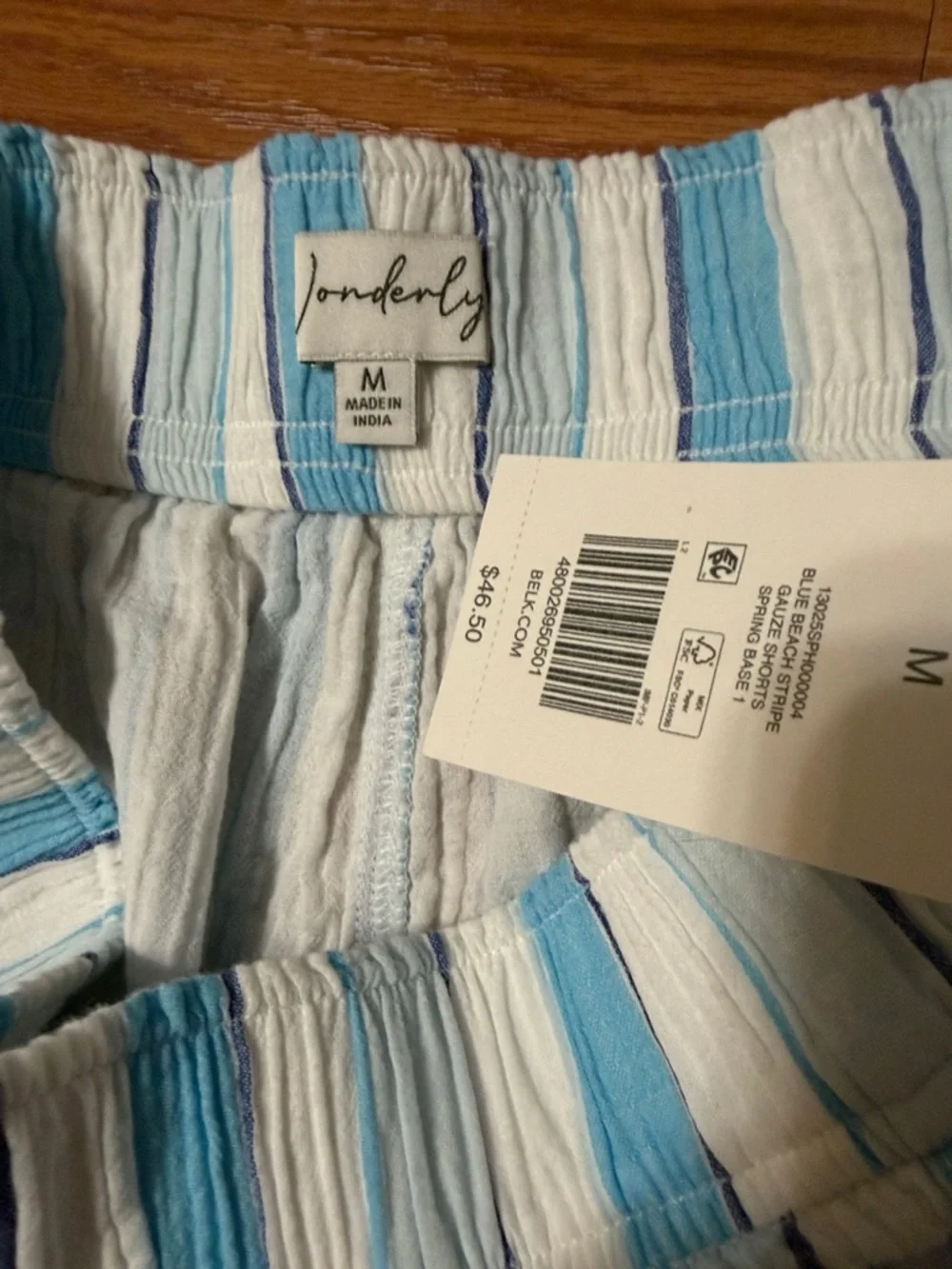 Wonderly Blue White Stripe Casual Shorts Pockets Cotton Size 30